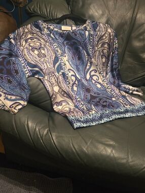 Chico's Bluegreen & White Paisley 3/4 Sleeve Top